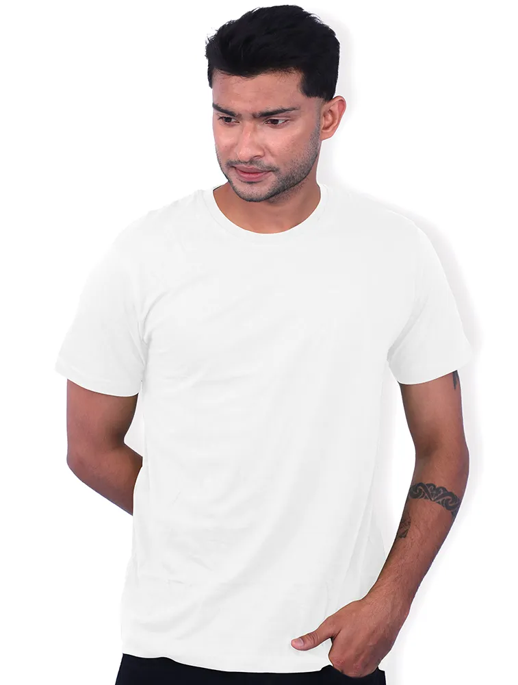 White Polycotton 180GSM Round Neck Tshirts