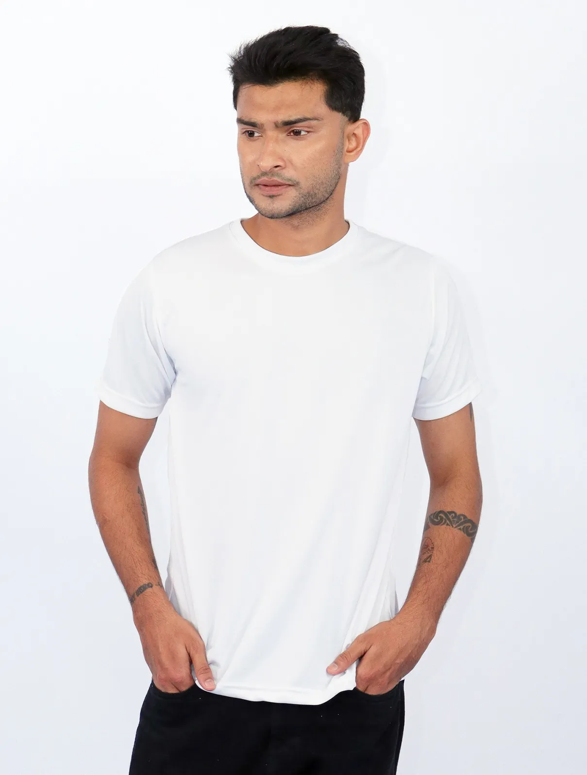 White Dot Knit Round Neck Half Sleeve 150 GSM TShirts