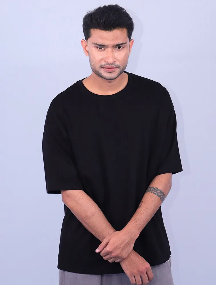 Black Cotton Oversize 220GSM Round Neck Tshirts