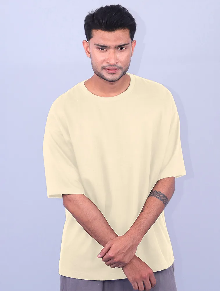 Cream Cotton Oversize 220GSM Round Neck Tshirts