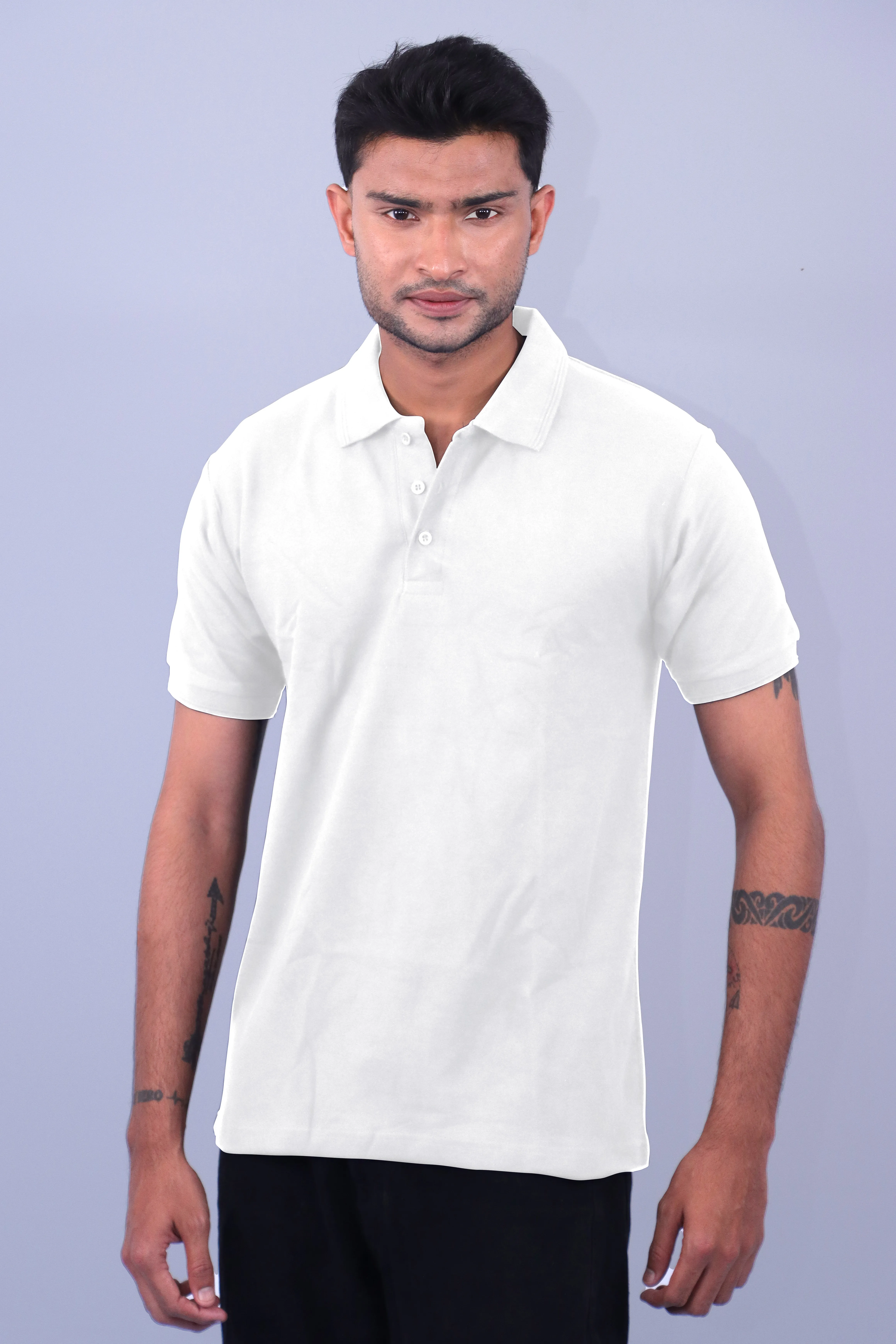 ZOHHO White Cotton Polo Half Sleeve 240 GSM TShirts
