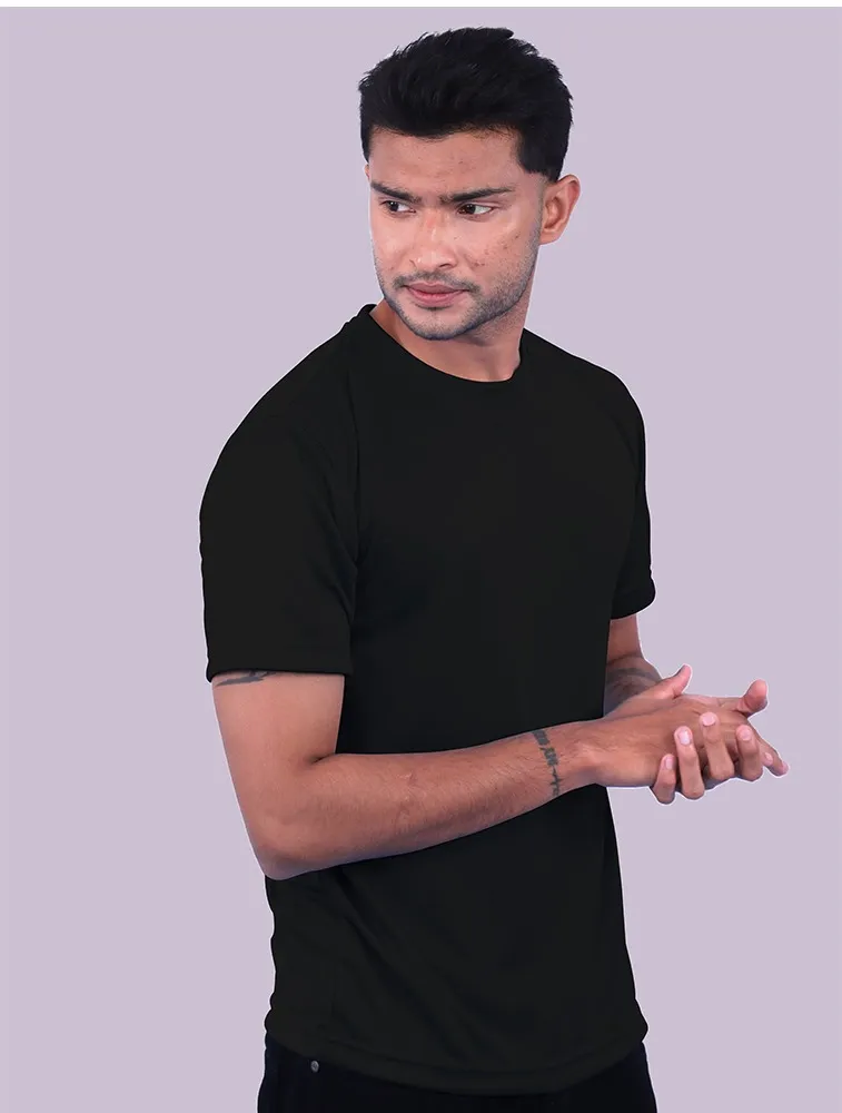 Black Dot Knit Round Neck Half Sleeve 150 GSM Tshirts