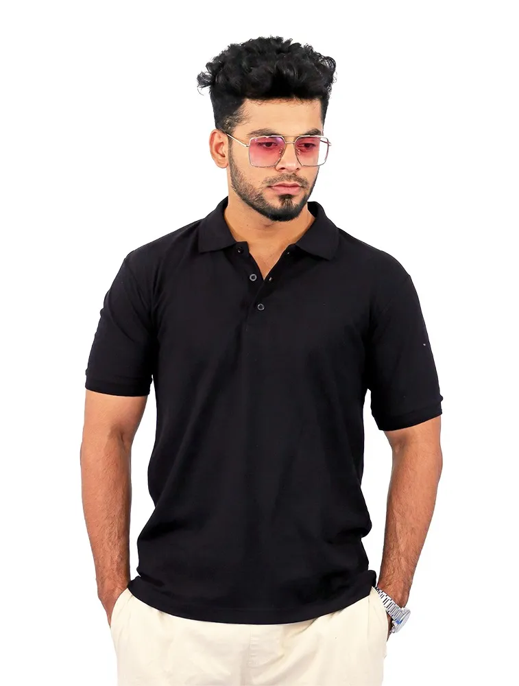 Black Premium Cotton Polo 240GSM T-Shirts