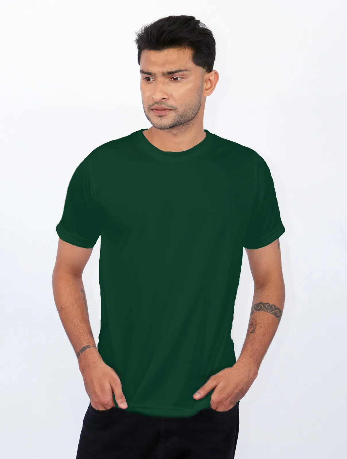 Bottle Green Dot Knit Round Neck Half Sleeve 150 GSM T-Shirts