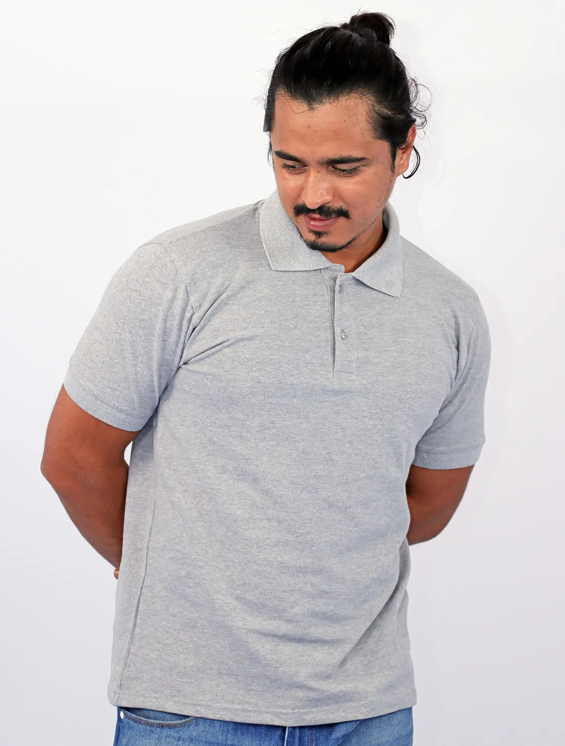 ZOHHO Grey Cotton Polo Half Sleeve 240 GSM TShirts
