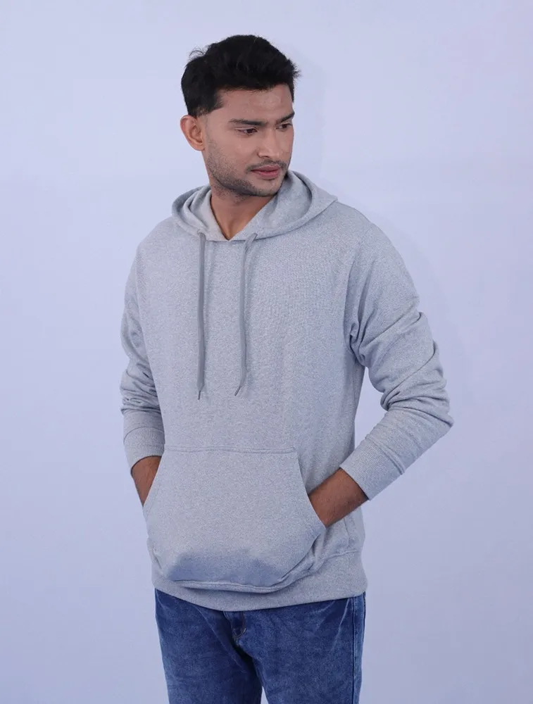 Grey Polycotton Hoodie without Zipper | Rich Pure Cotton 300GSM