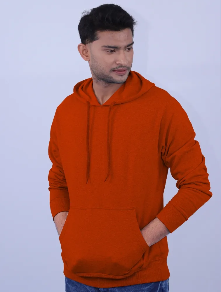 Orange Polycotton Hoodie without Zipper | Pure Cotton Rich with 300 GSM