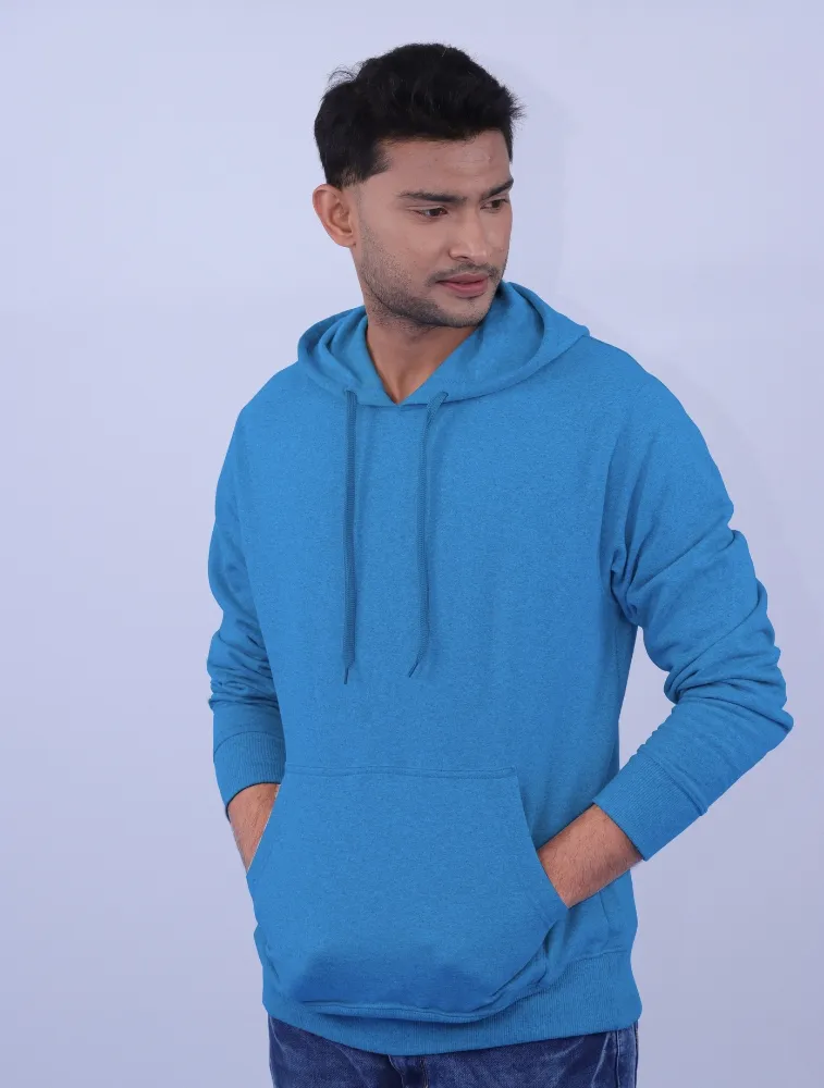 Blue Polycotton Hoodie without Zipper