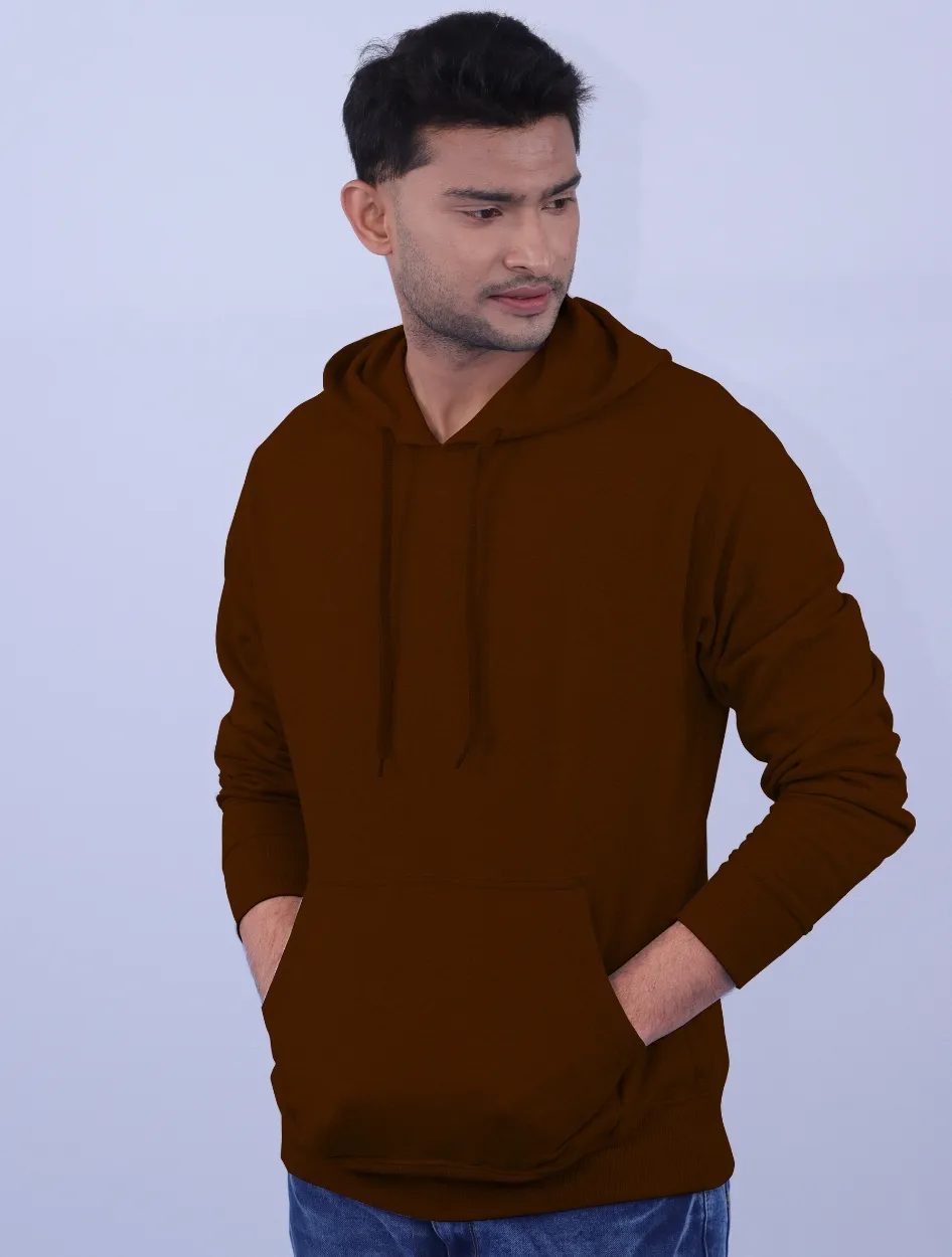 Brown Polycotton Hoodie without Zipper | Pure Rich Cotton Fleece With 300 GSM