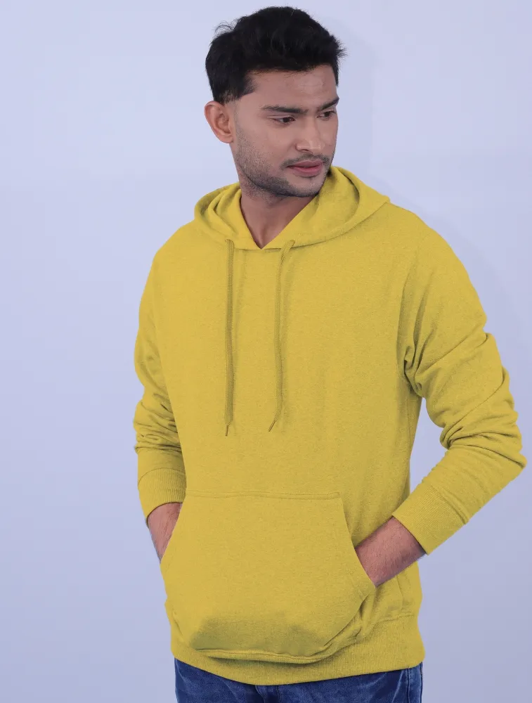 Light Yellow Polycotton Hoodie without Zipper | Sweatshirt 100 Pure cotton With 300 GSM