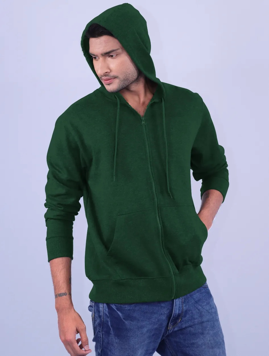 Bottle Green Polycotton Hoodie with Zipper 300GSM