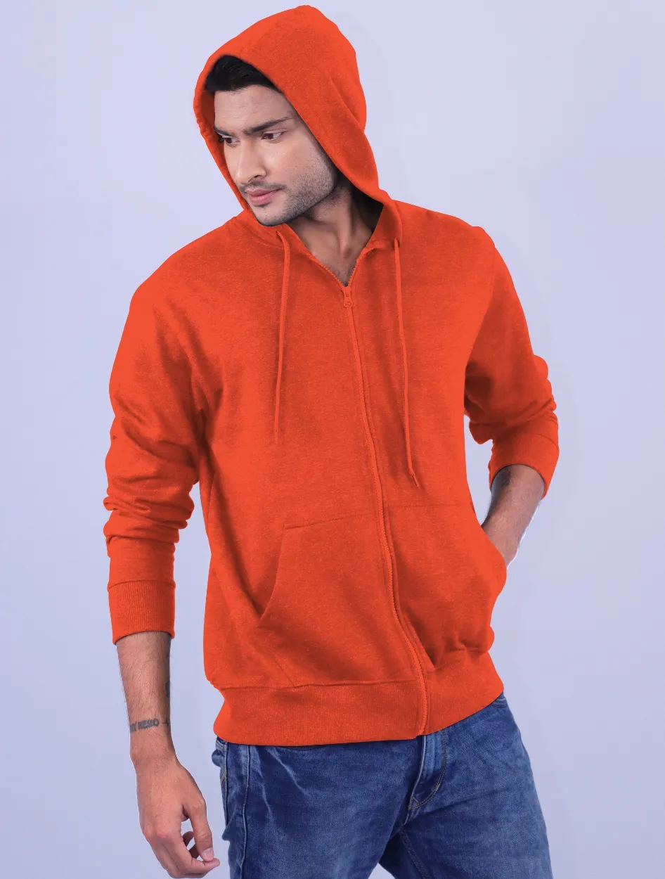 Orange Polycotton Hoodie with Zipper 300GSM
