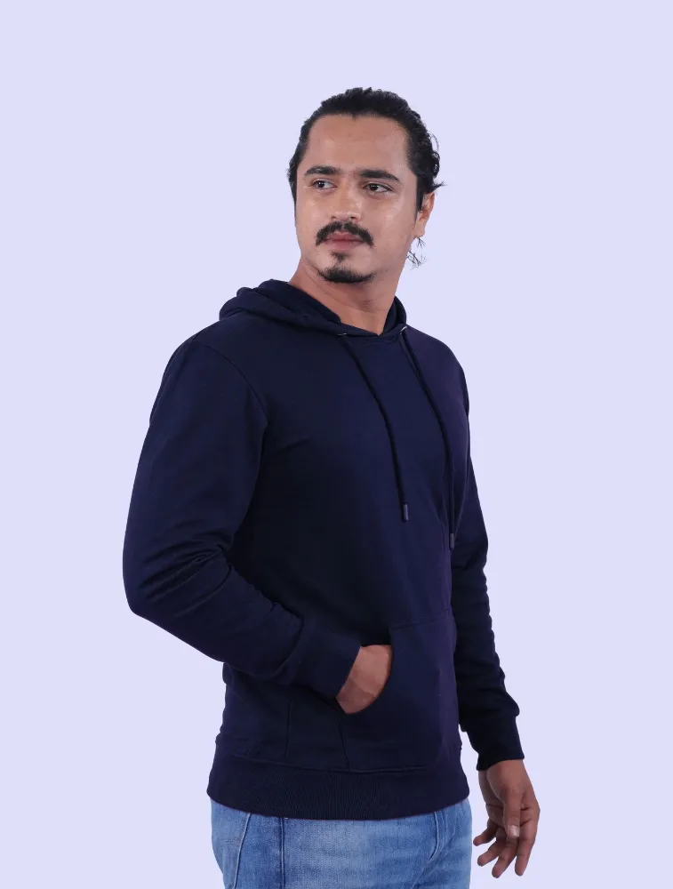 Navy Blue Cotton Hoodie without Zipper 300GSM