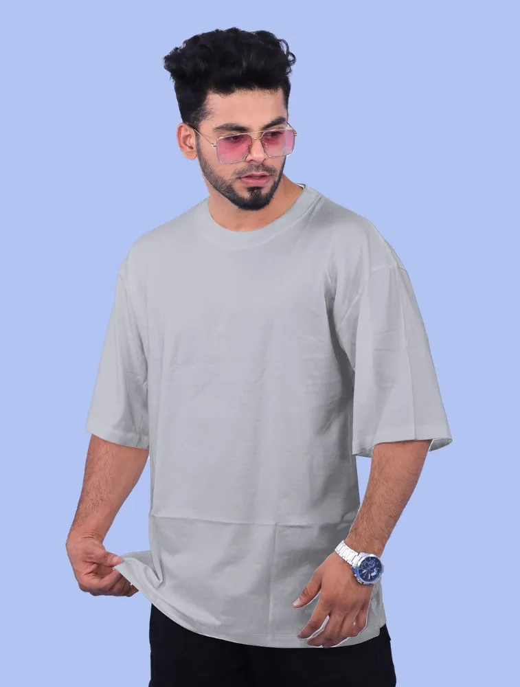 Grey Cotton Oversize 220GSM Round Neck Tshirts