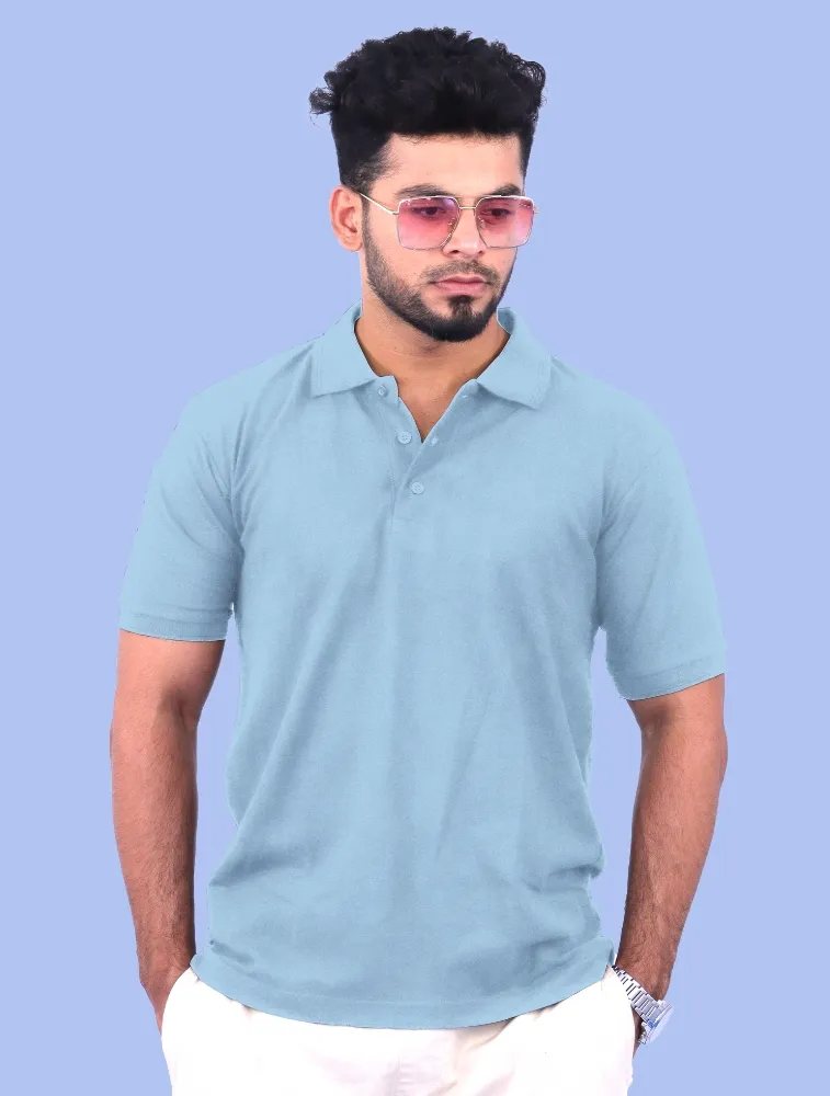 Sky Blue Premium Cotton Polo 240GSM T-Shirts