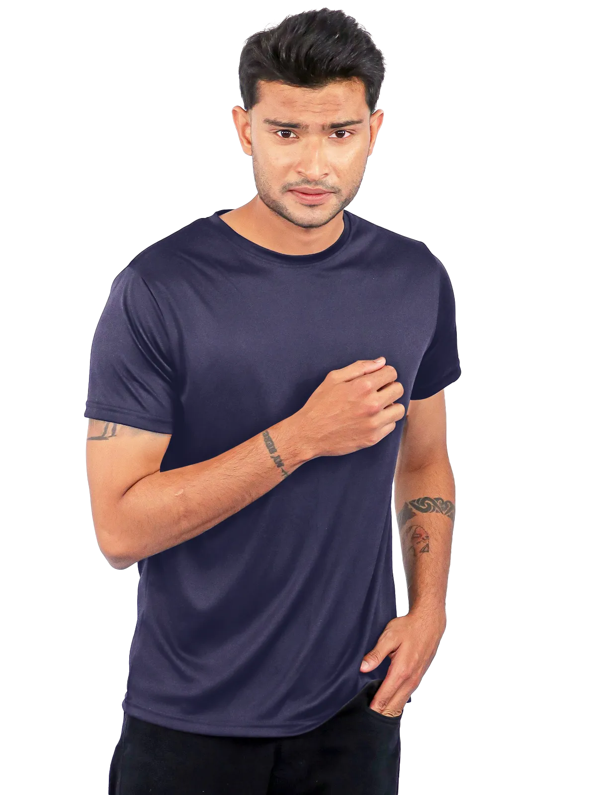 Navy Blue Dot Knit Round Neck Half Sleeve 150 GSM T-Shirts