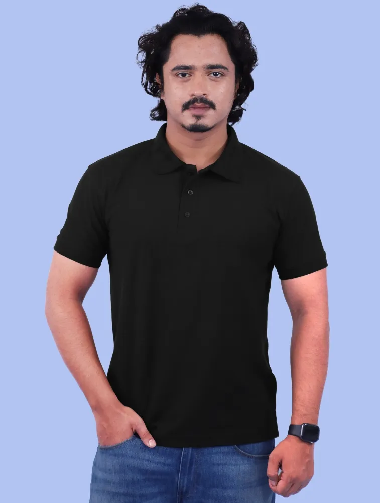 Black Cotton Polo Half sleeve 220GSM Tshirts