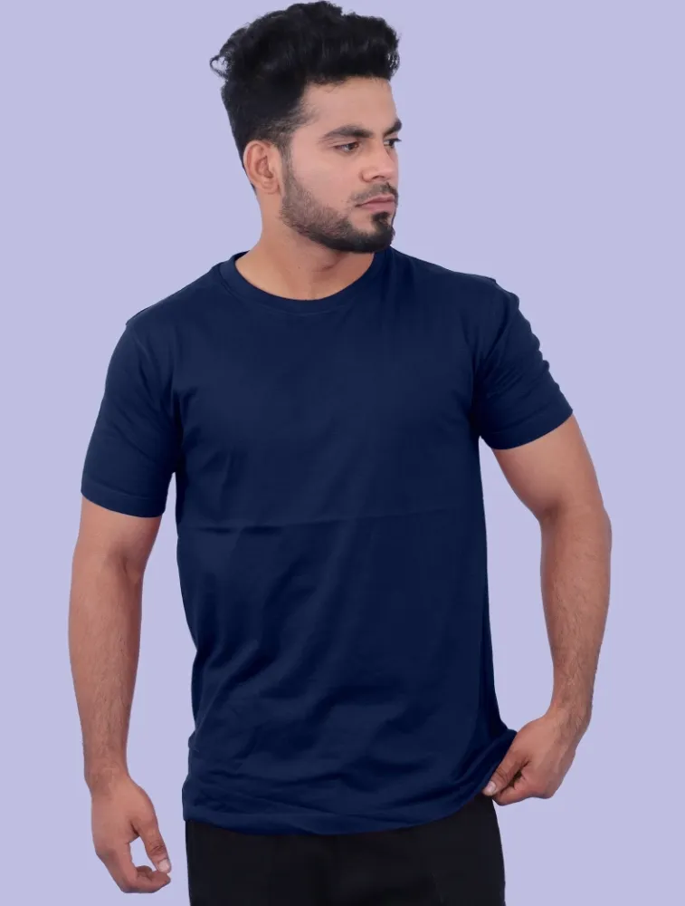Navy Blue Cotton Round Neck 180GSM Half Sleeve Tshirts 