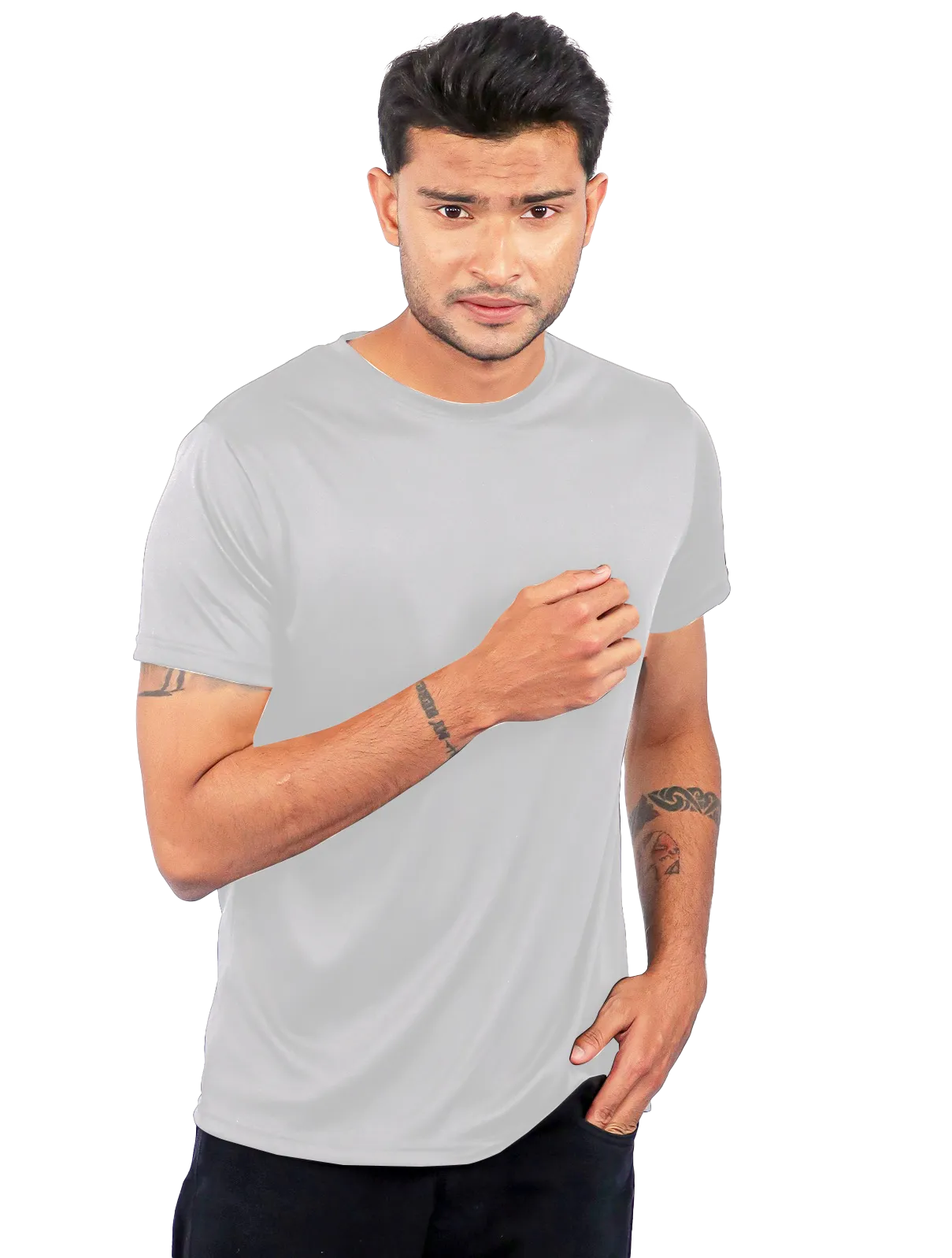 Grey Dot Knit Round Neck Half Sleeve 150 GSM T-Shirts