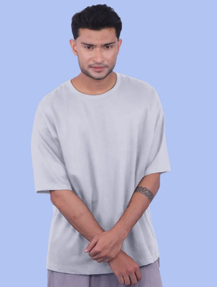 Cement Grey Oversize Cotton French Terry Half Sleeve 240 GSM T-shirts