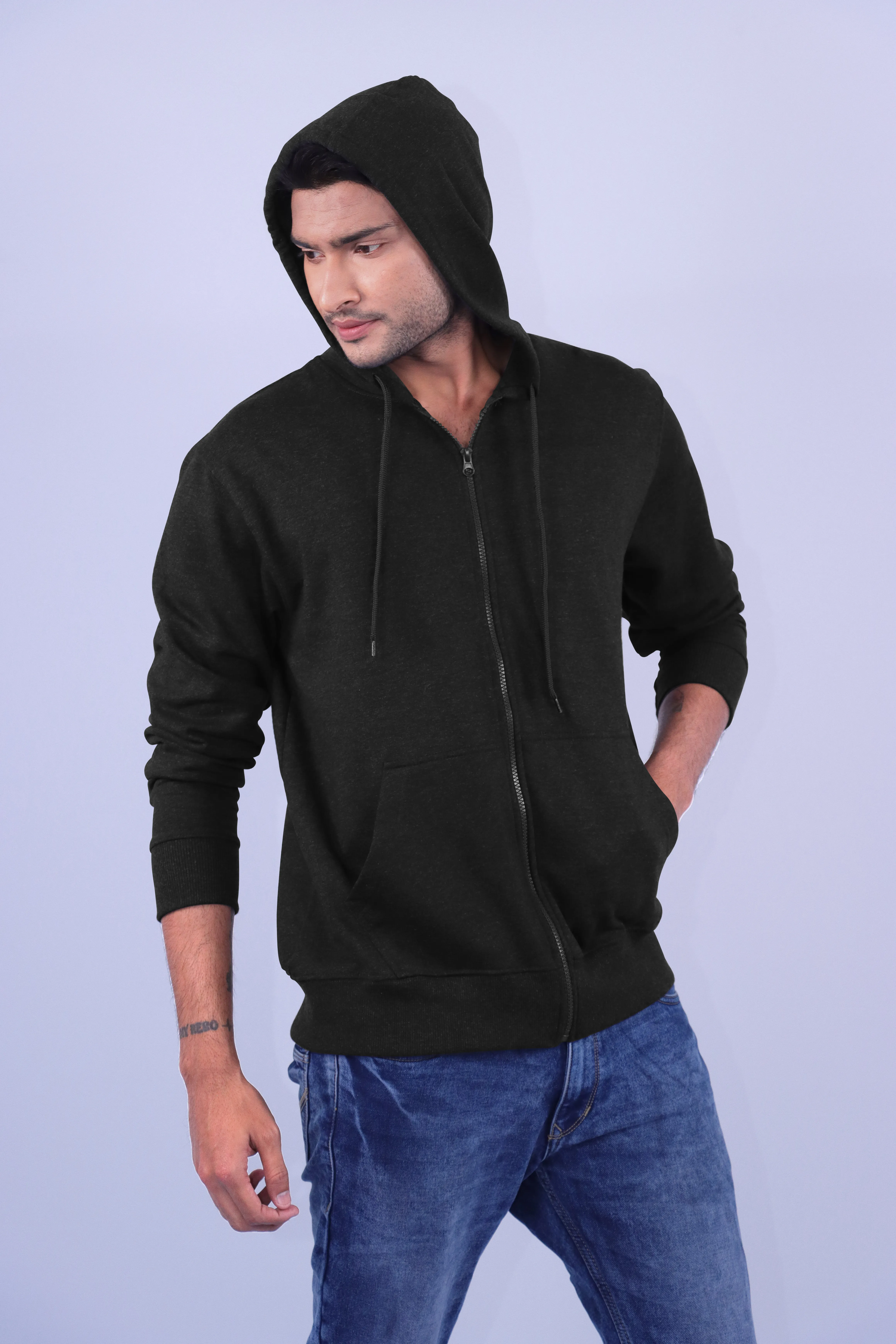 Black Polycotton Hoodie with Zipper 300GSM