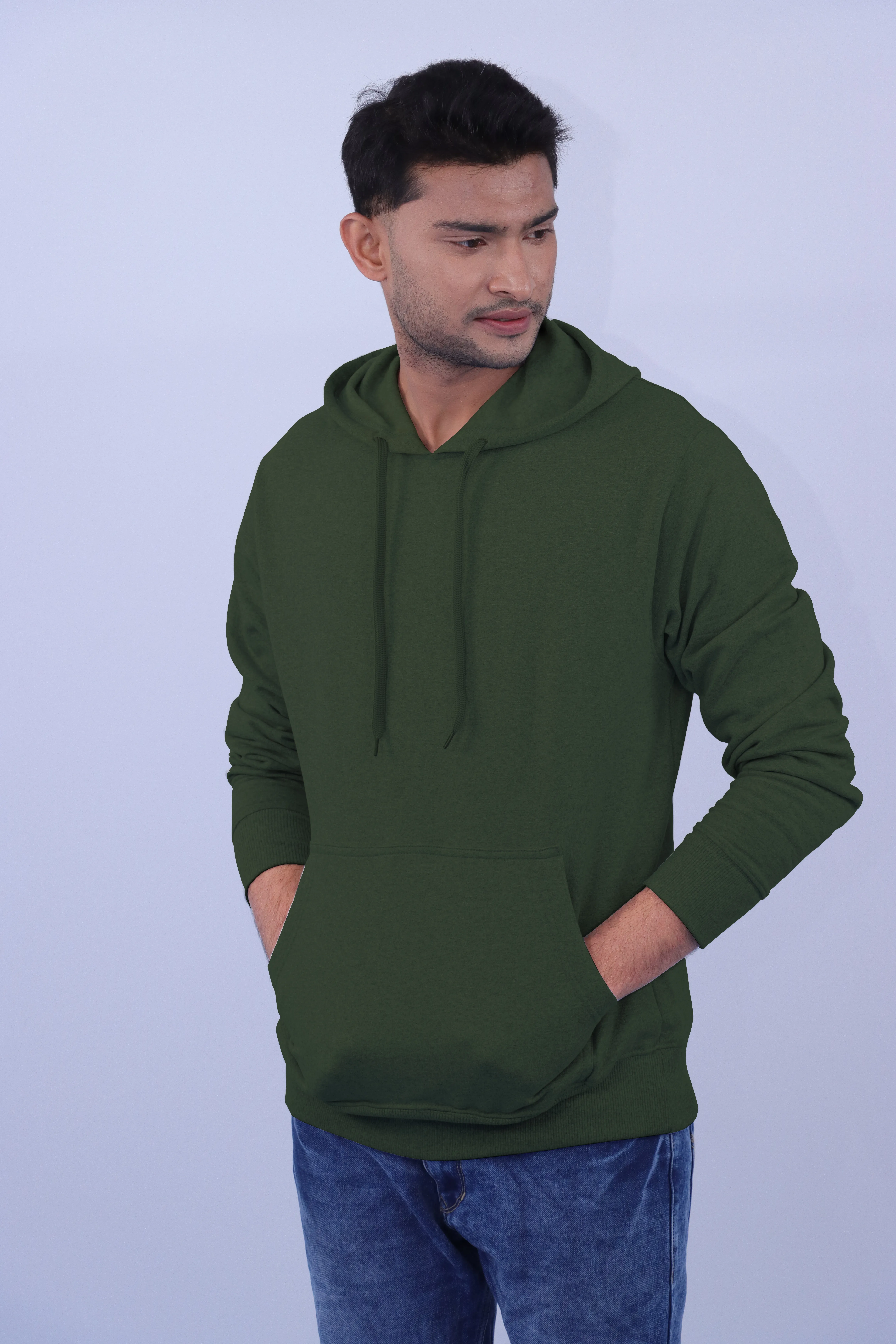 Olive Green Polycotton Hoodie without Zipper | Pure Cotton With 300 GSM