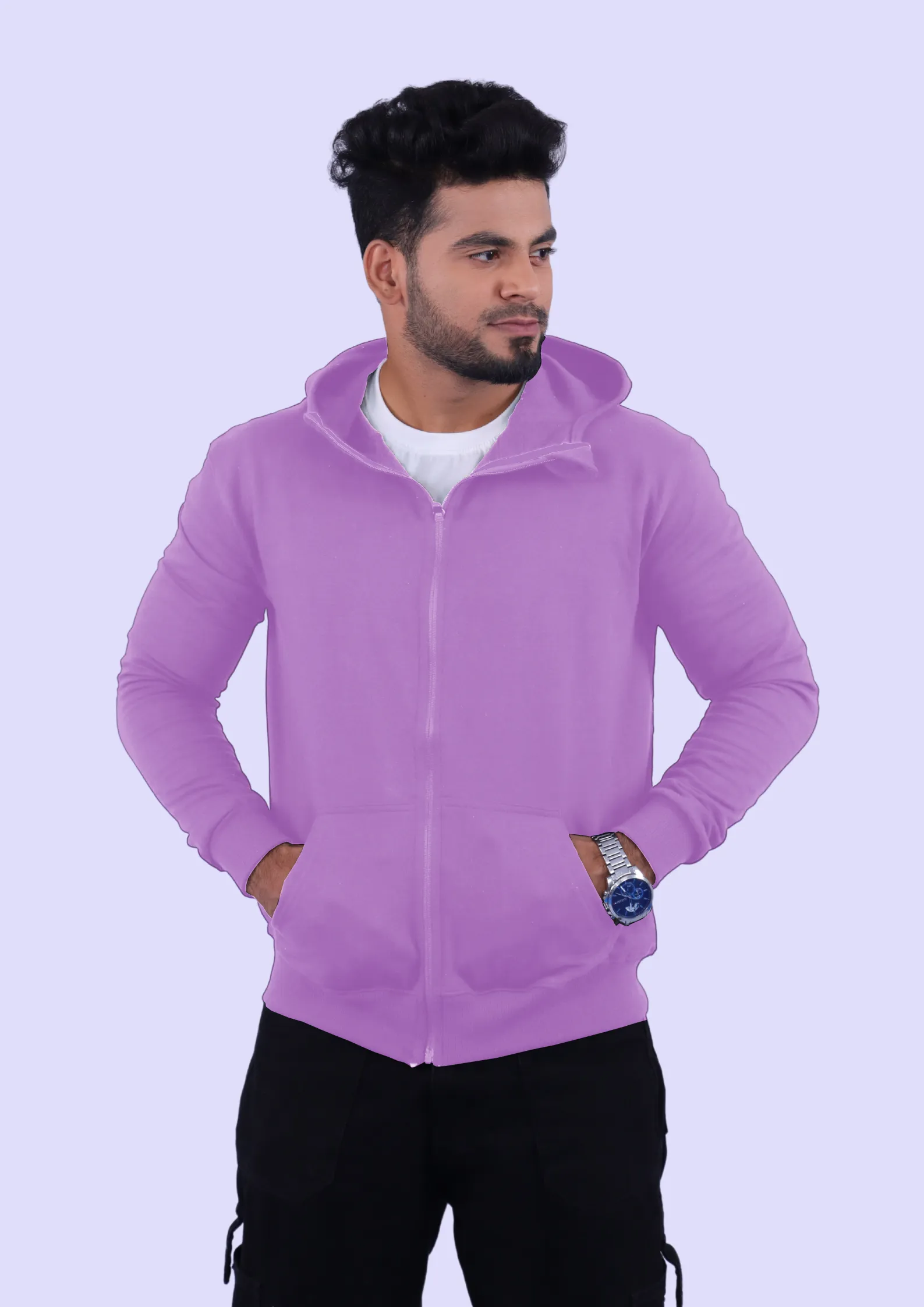 Lavendar Cotton Hoodie with Zipper 300GSM