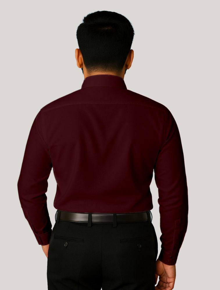 SMT Maroon Poly Satin Lycra Full Sleeve Shirt With Pocket