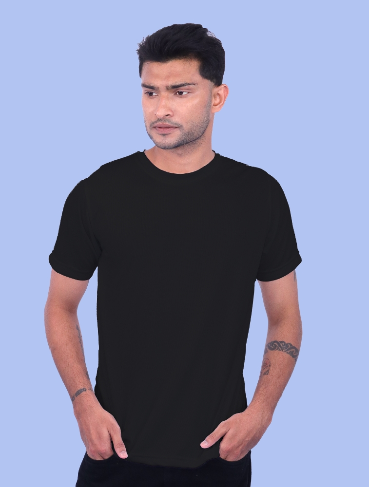 Black Polyester Round Neck 140GSM T-shirts