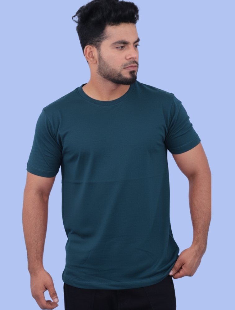 Petrol Blue Cotton Round Neck 180GSM Half Sleeve T-shirts
