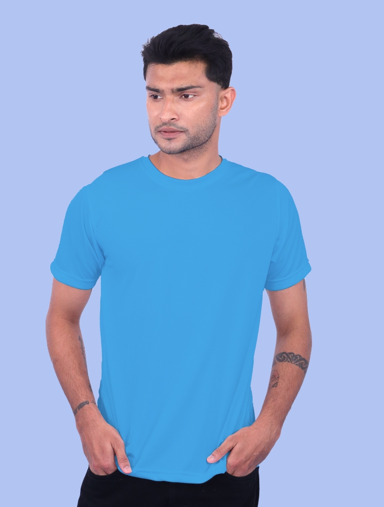 Sky Blue  Polyester Round Neck 140GSM T-shirts