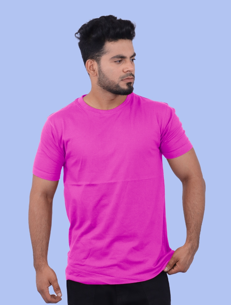 Rani Pink Cotton Round Neck 180GSM Half Sleeve T-shirts 