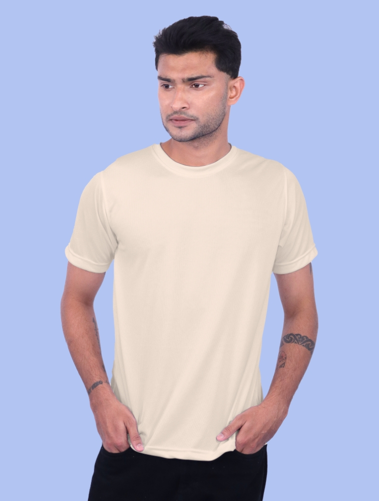 Creme Dot Knit Round Neck Half Sleeve 150 GSM T-Shirts