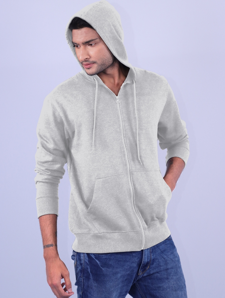 Grey Polycotton Hoodie with Zipper 300GSM