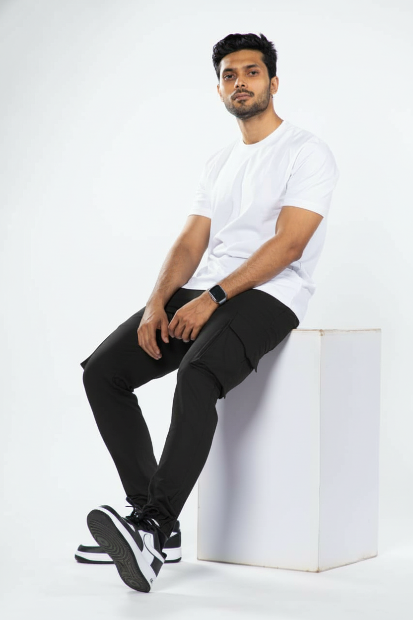 Black Cotton French Terry 250GSM Cargo