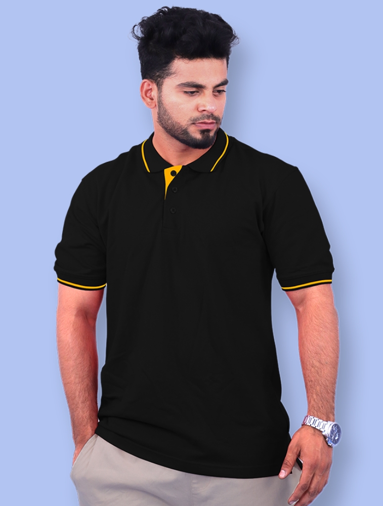 Black Dri Fit Mars Polo 200GSM with Golden Tipping