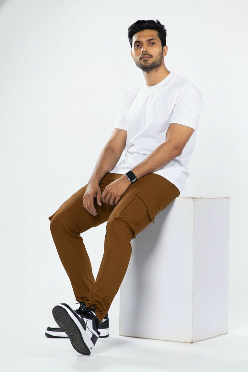 Brown Cotton French Terry 250GSM Cargo  