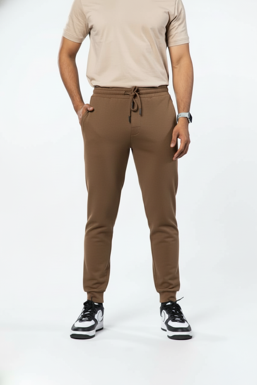 Brown Cotton French Terry 250GSM Joggers