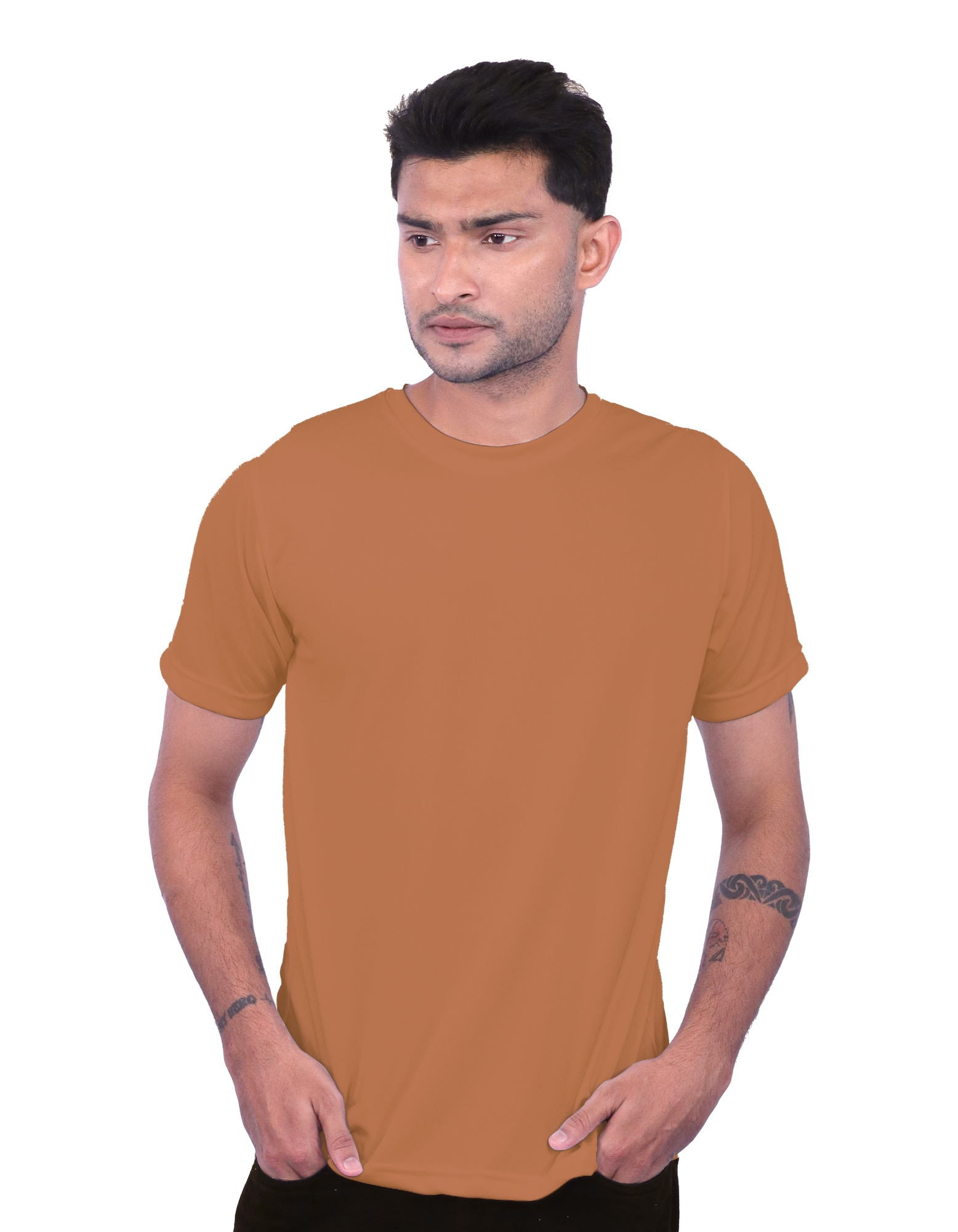 Brown Polyester Round Neck 140GSM T-shirts