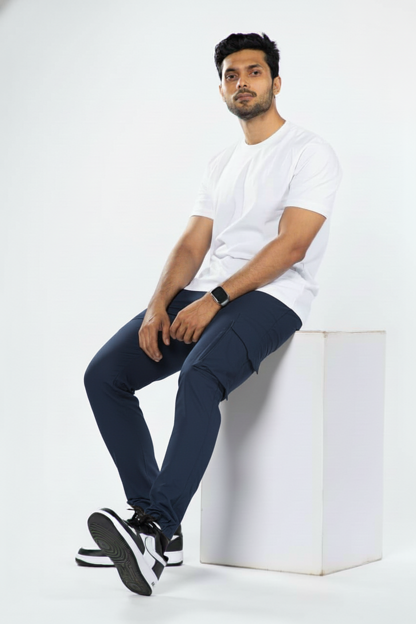 Denim Blue Cotton French Terry 250GSM Cargo