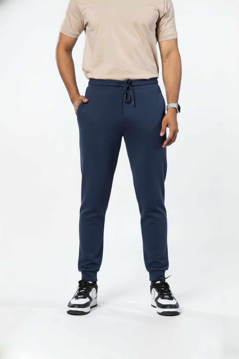 Denim Blue Cotton French Terry 250GSM Joggers