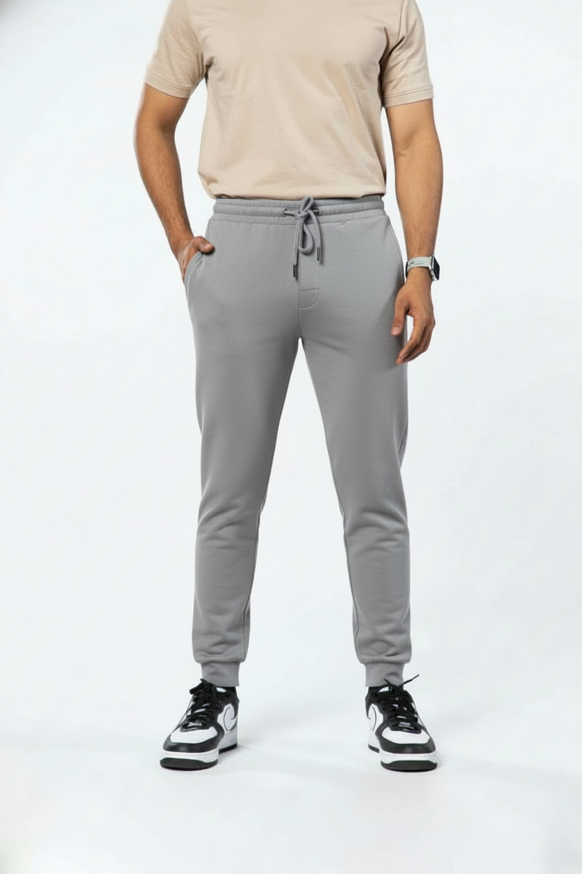 Grey Cotton French Terry 250GSM Joggers