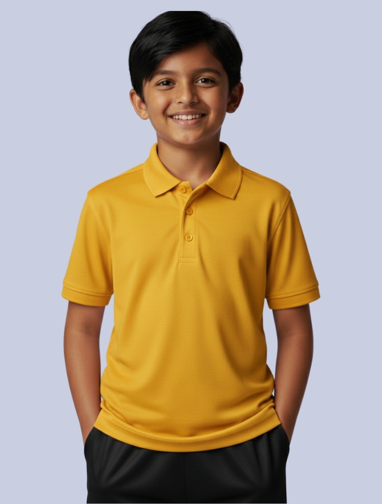 Kids Golden Yellow Cotton Polo Half Sleeve 240 GSM T-Shirts