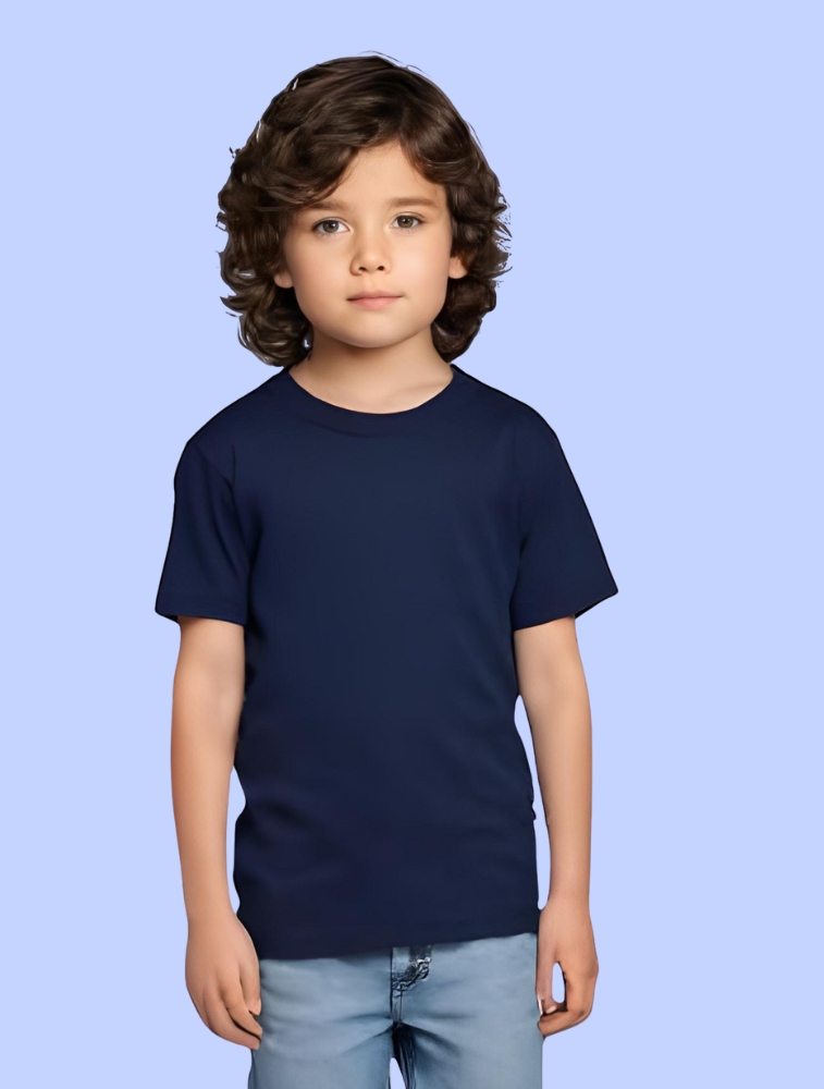 Kids Navy Blue Polyester 140GSM Round Neck T-shirt