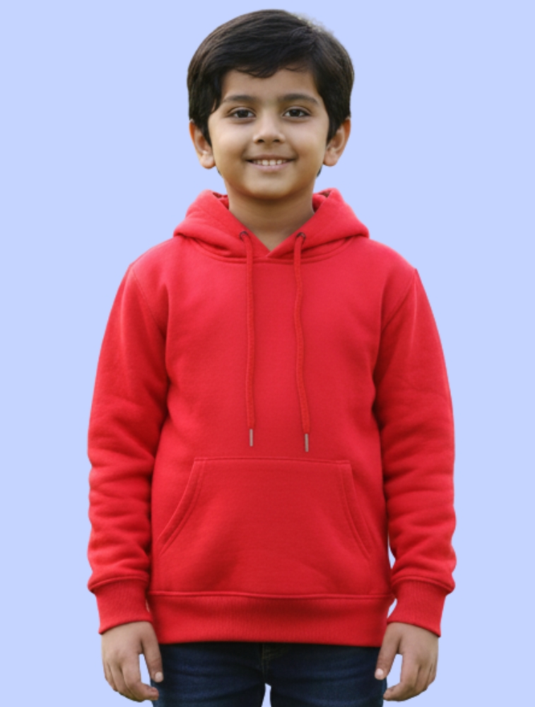 Kids Red Cotton Hoodie with Zipper 300GSM(22-24)