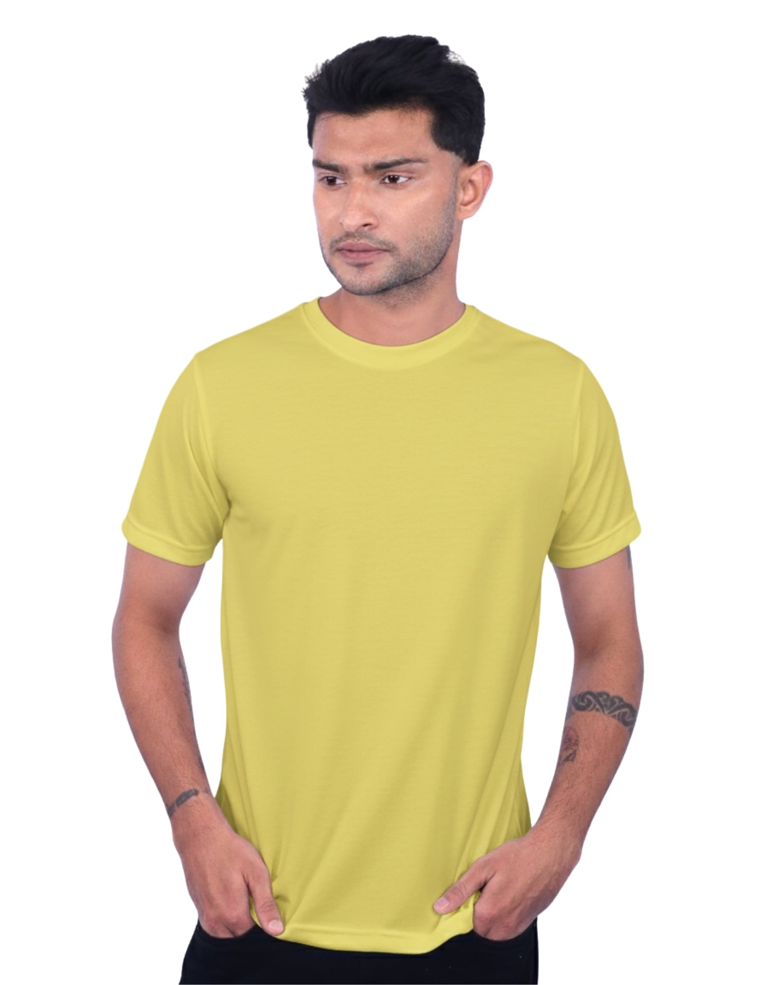 Lemon Yellow Polyester Round Neck 140GSM T-shirts