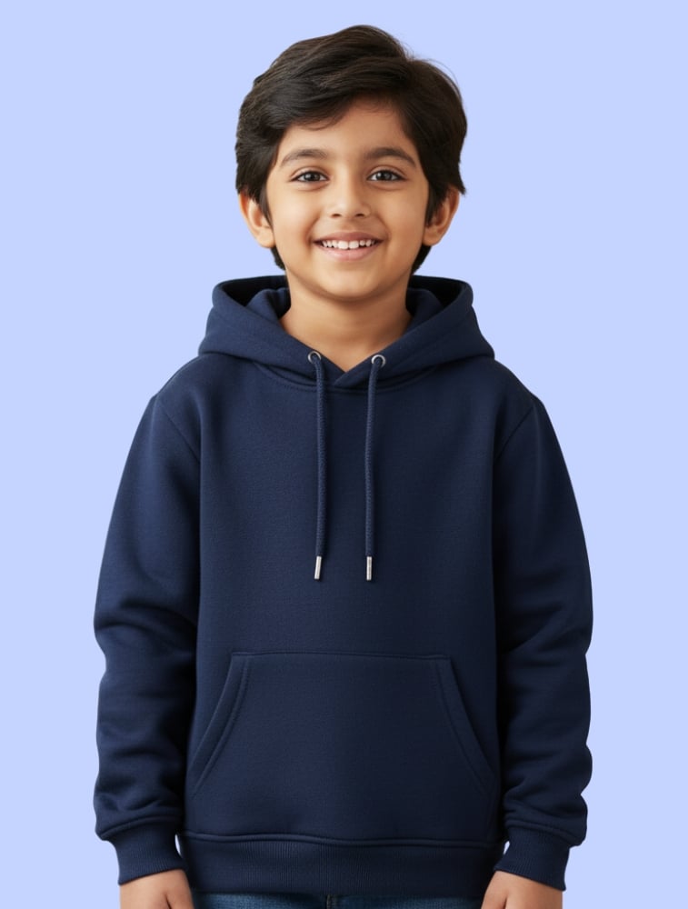 Navy Blue Kids Cotton Hoodie with Zipper 300GSM 1-12 years
