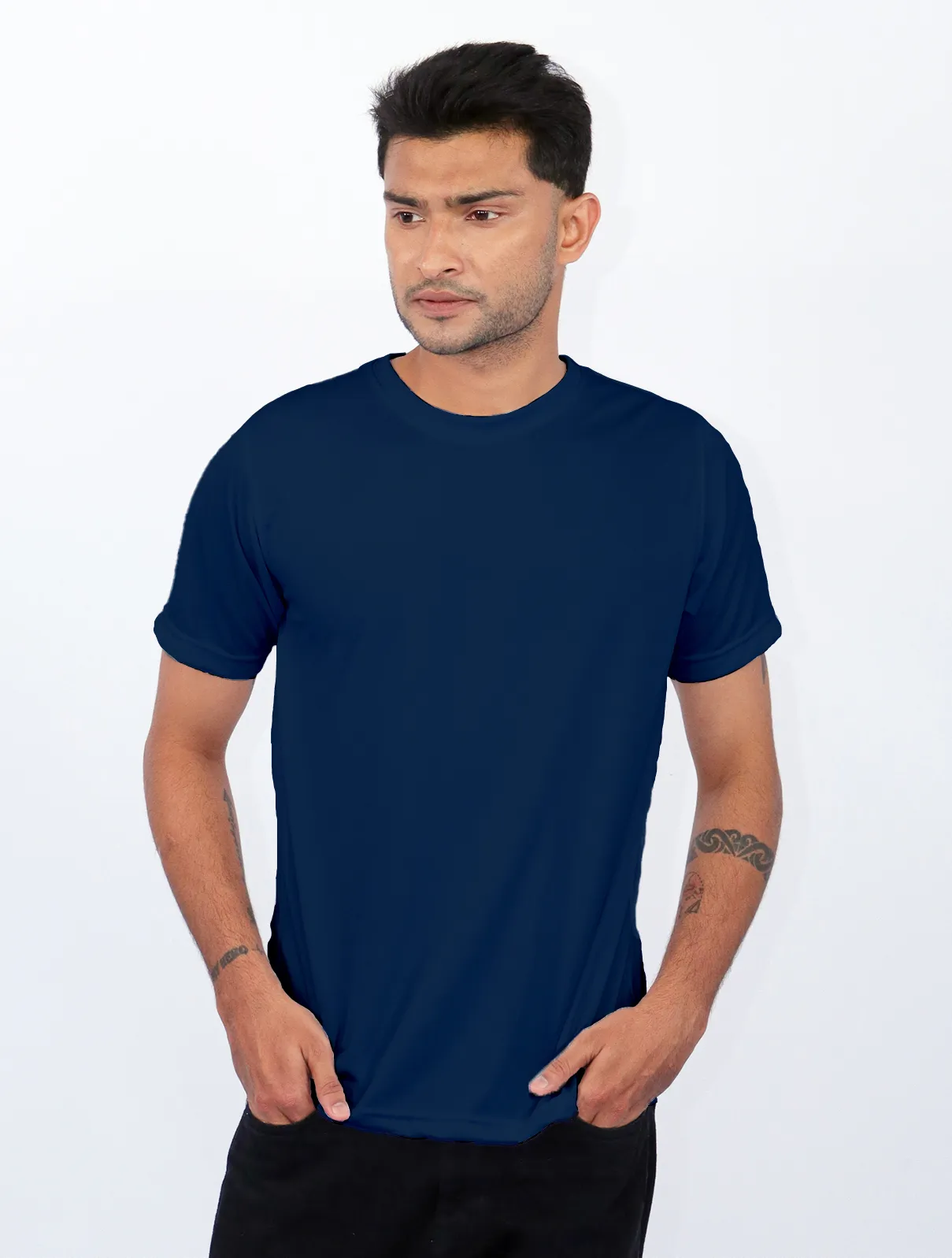 Navy Blue Polyester Round Neck 140GSM T-shirts