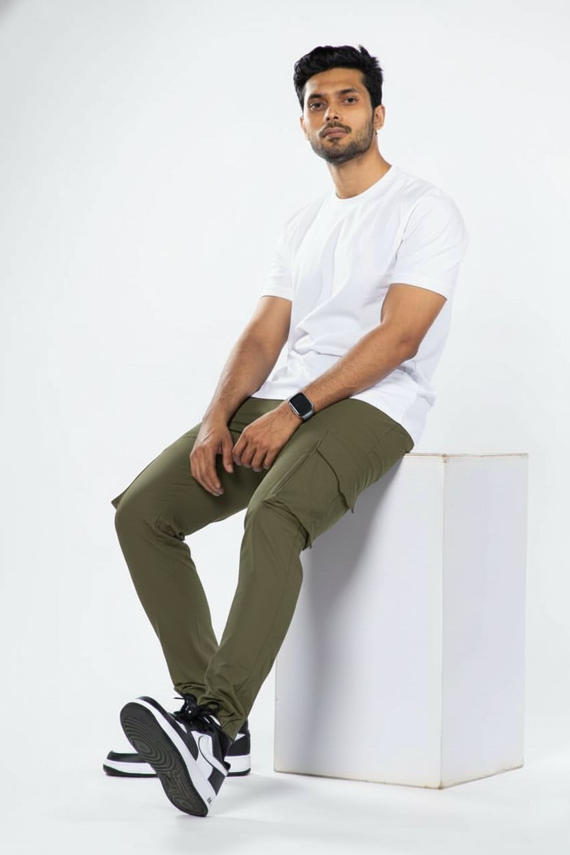Olive Green Cotton French Terry 250GSM Cargo