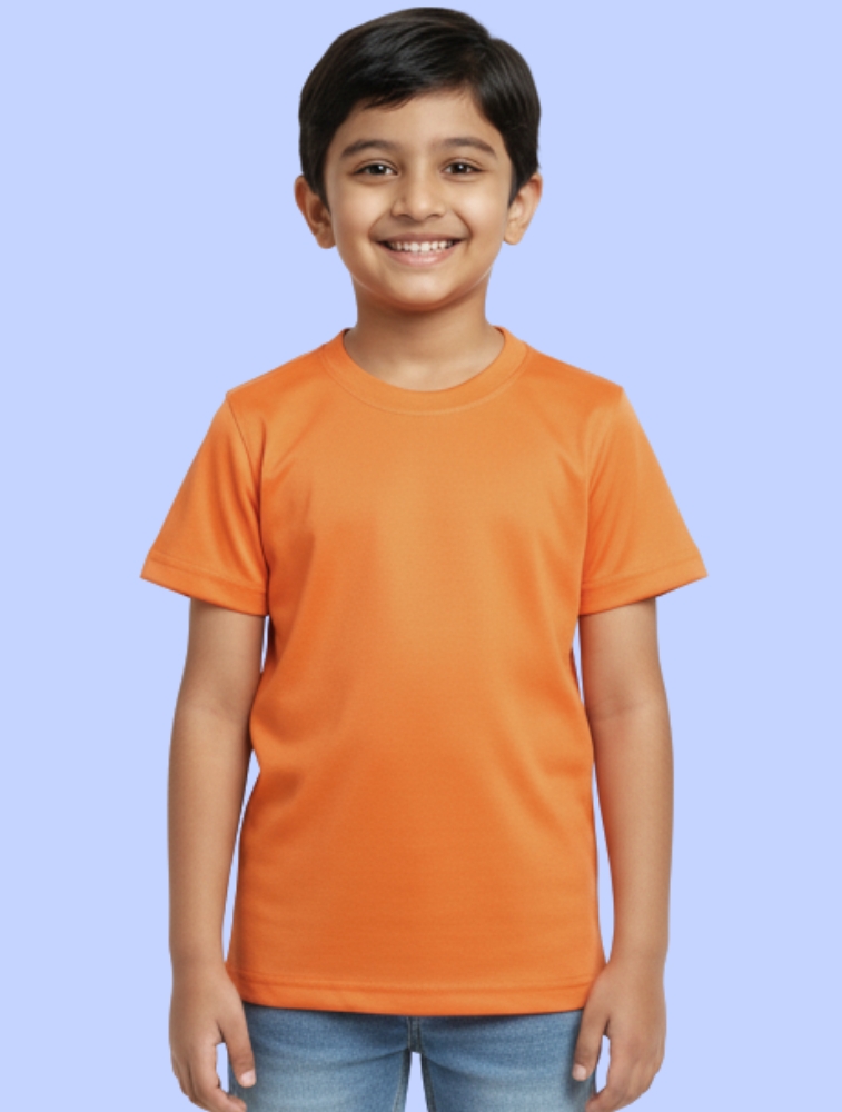 Orange Kids Polyester 100GSM Round Neck T-shirt